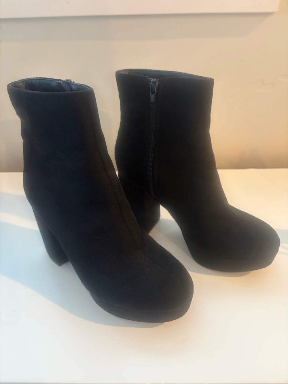 Lulu's Black Suede Platform Ankle Booties with Block Heel - Picture 4 of 6
